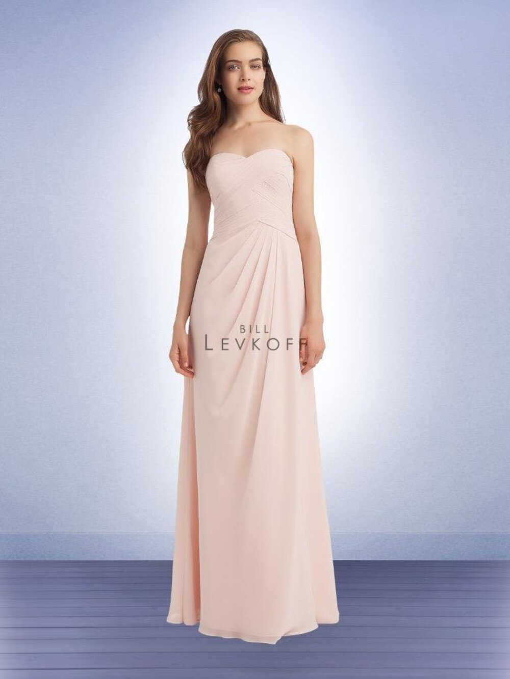 Bill Levkoff 1125 Bridesmaid Dress Petal Pink Strapless Chiffon Long 12 NWT